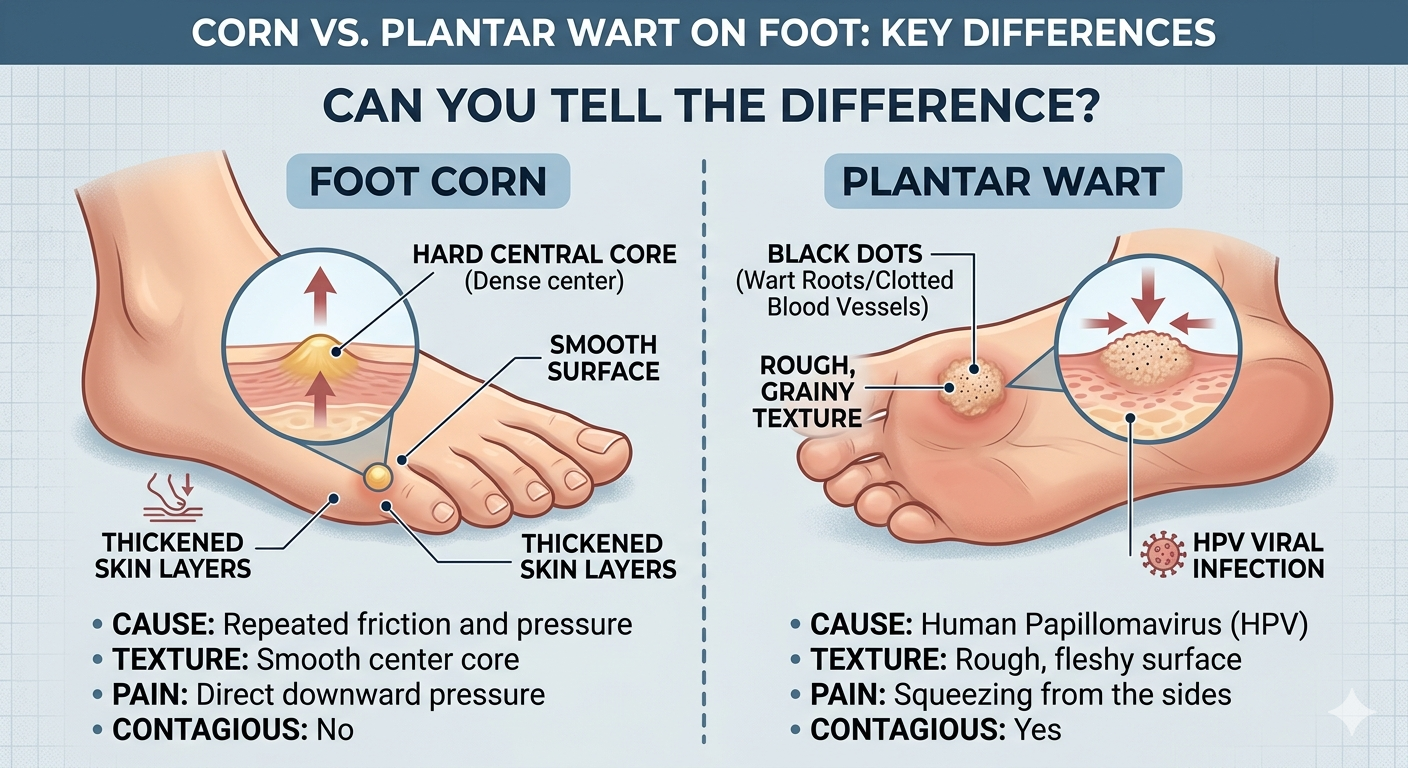 CORN VS. PLANTAR WART ON FOOT